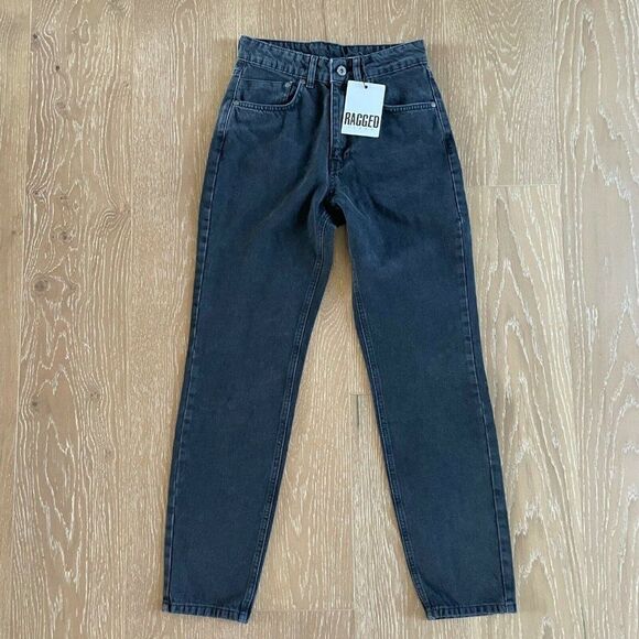 Free People The Ragged Priest Back Slash Mom Jeans Black Size 26 NEW - Picture 3 of 10